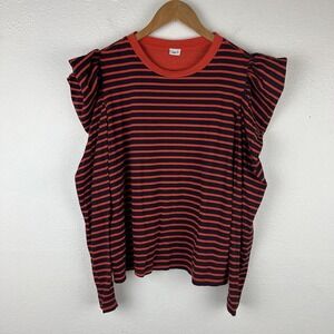 Clare V Red and Black Striped Blouse